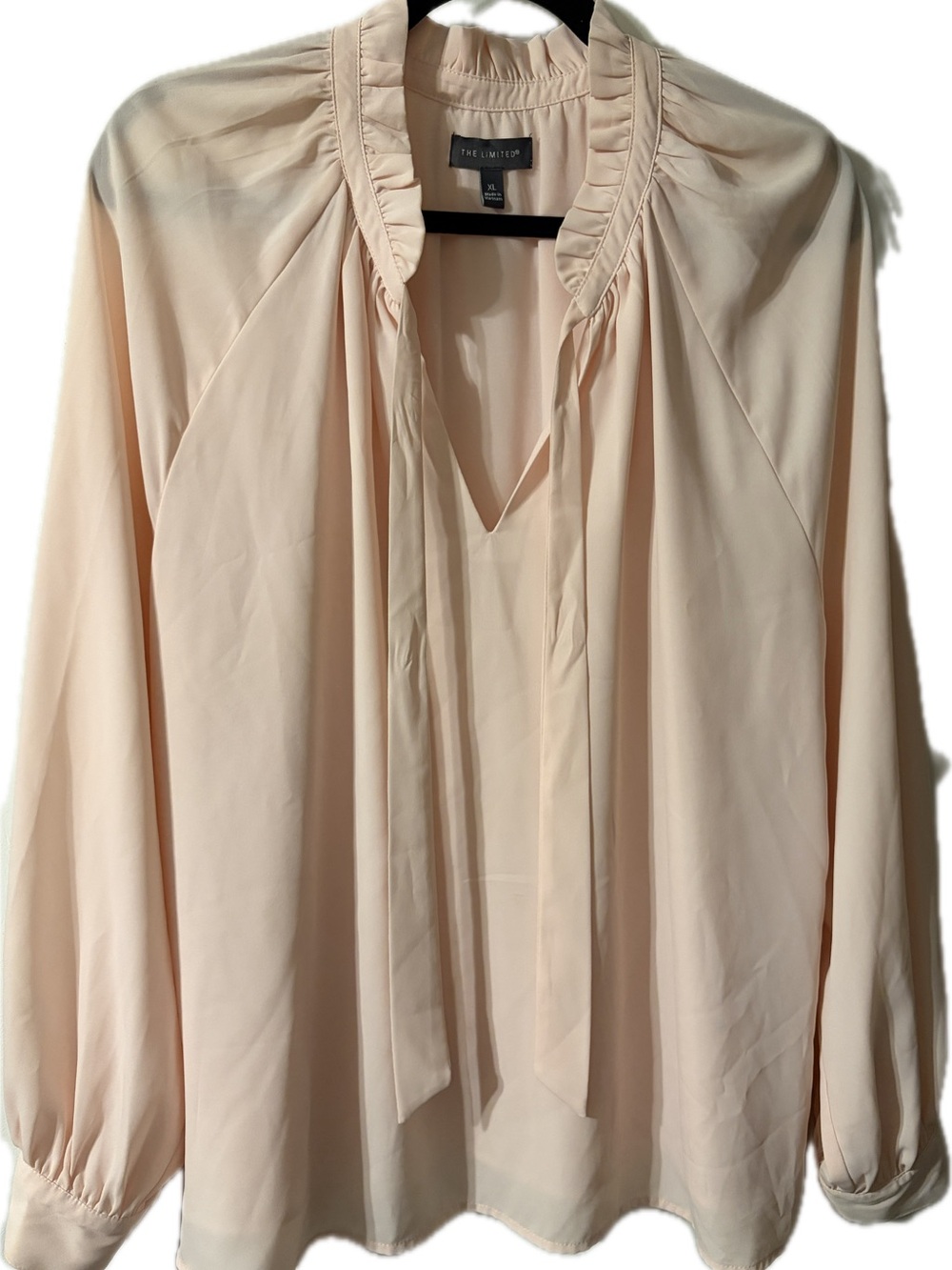 The Limited Pink Ruffled Tie-Neck Blouse